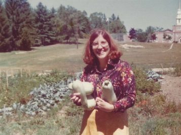 Lois at her community garden plot at the Lutheran Church in Ann Arbor in the 1970s
