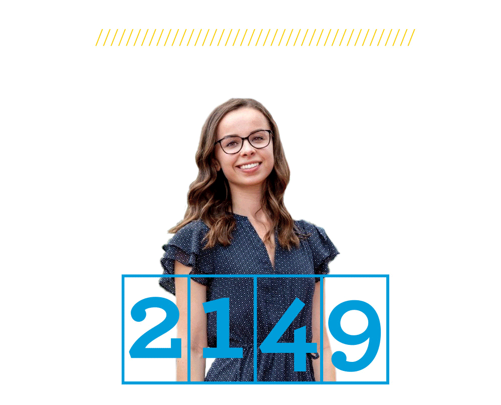 rotating images of students with the number 2149 in the foreground
