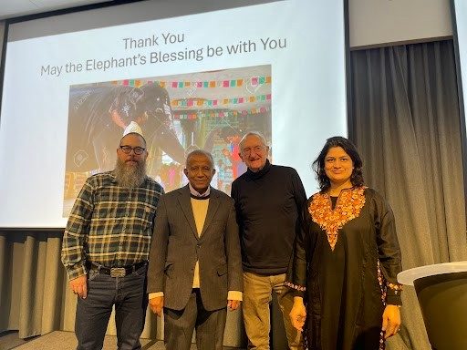 David Brick (U-M Sanskrit professor), Patrick Olivelle (speaker), Tom Trautmann, and Madhumita Lahiri (CSAS director).