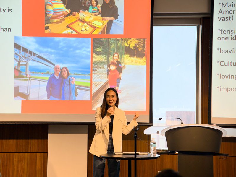 Local author Kyunghee Kim addressed the group