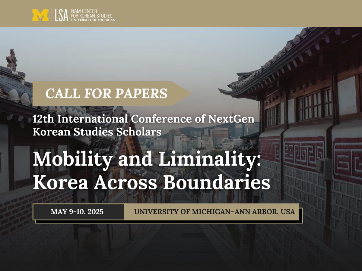 NexGen Korean Studies Conference Flyer with conference details over traditional Korean architectural styler buildings