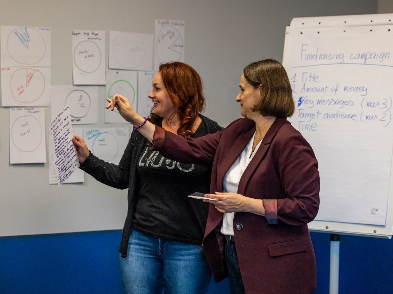 Trainer Mirella Panek-Owsiańska (right) helping participant brainstorm fundraising solutions