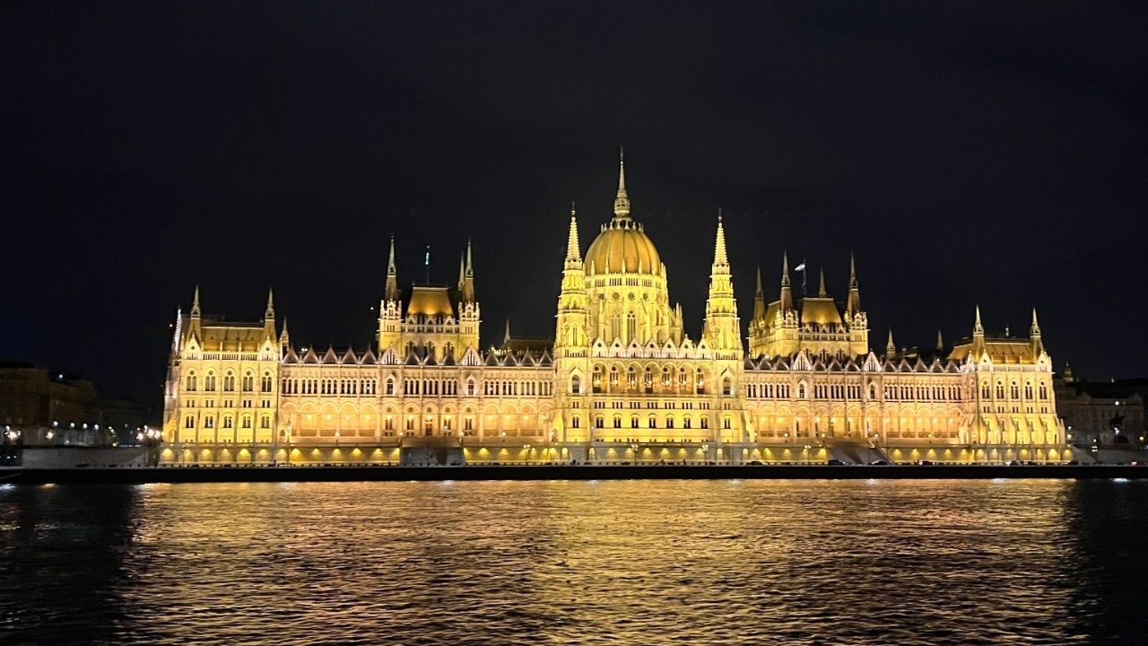 Budapest's Parliment Building aglow at night