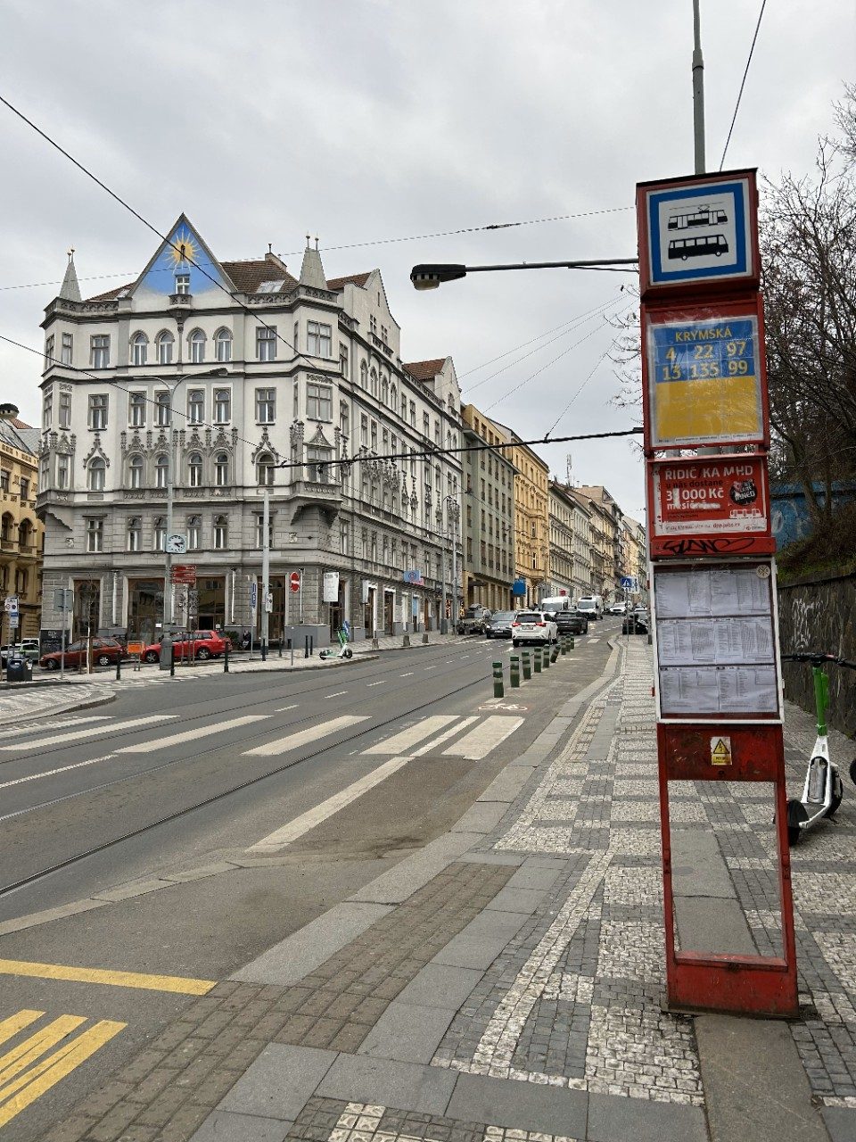  Tram stop in downtown Prague.
