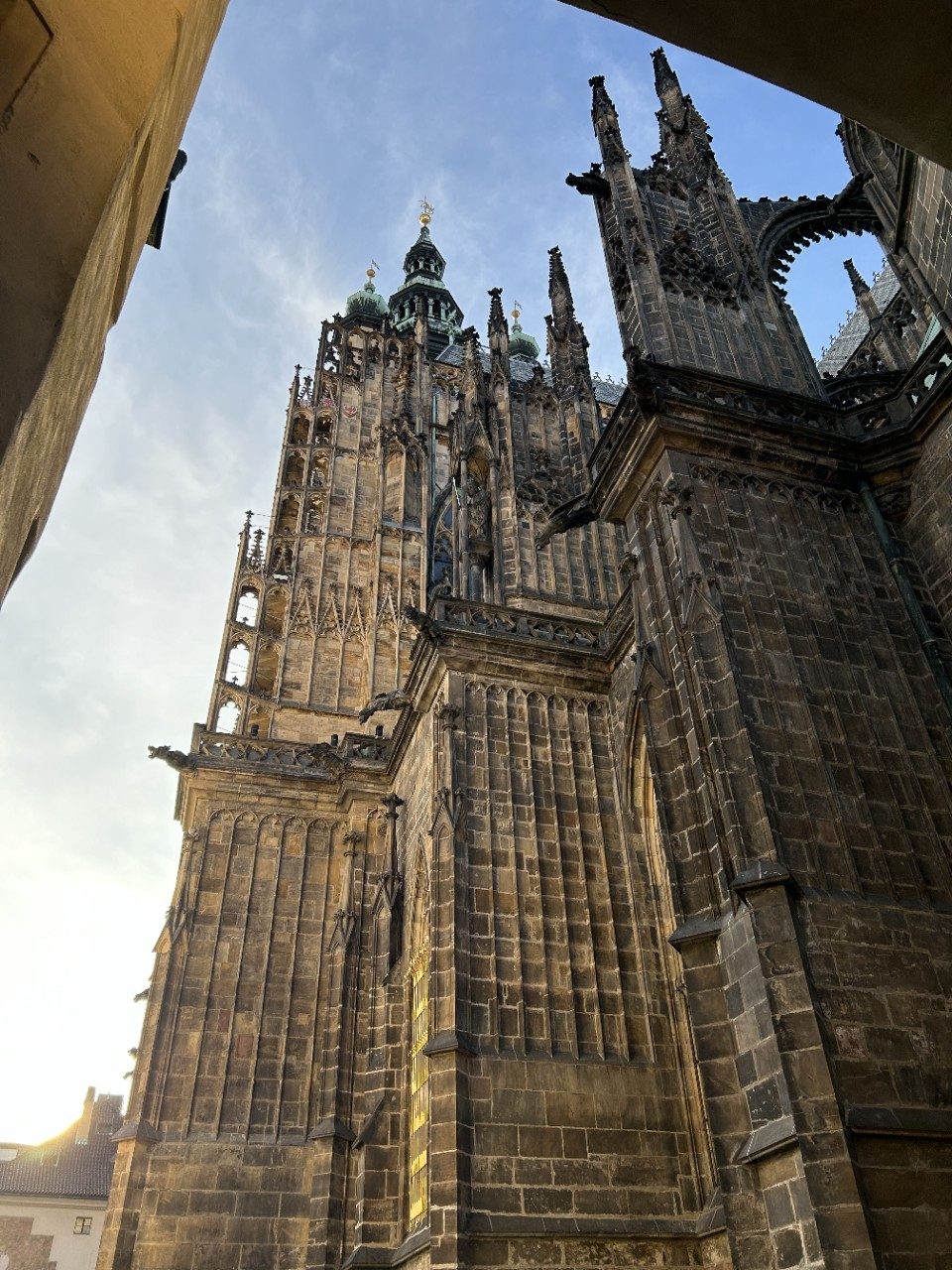 The St. Vitus Cathedral looms in the center of the Prague Castle complex.