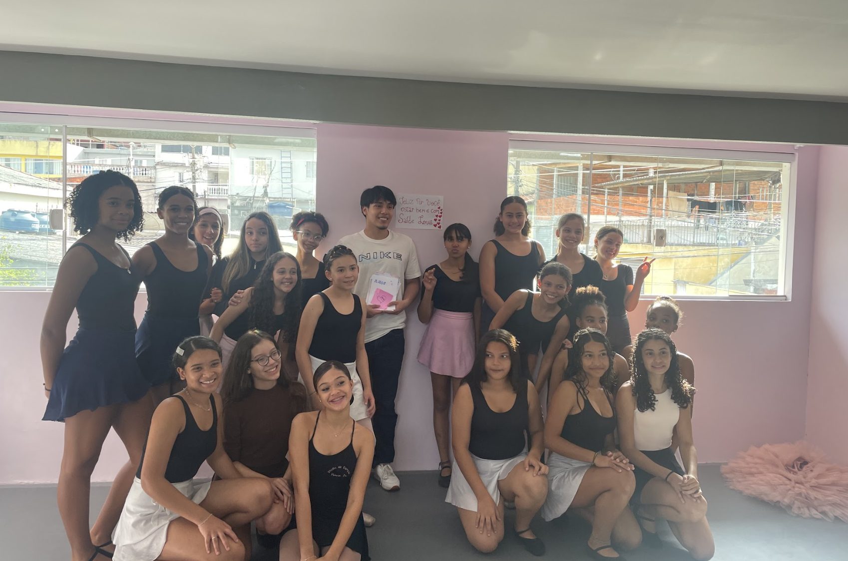 Group posing in a dance class