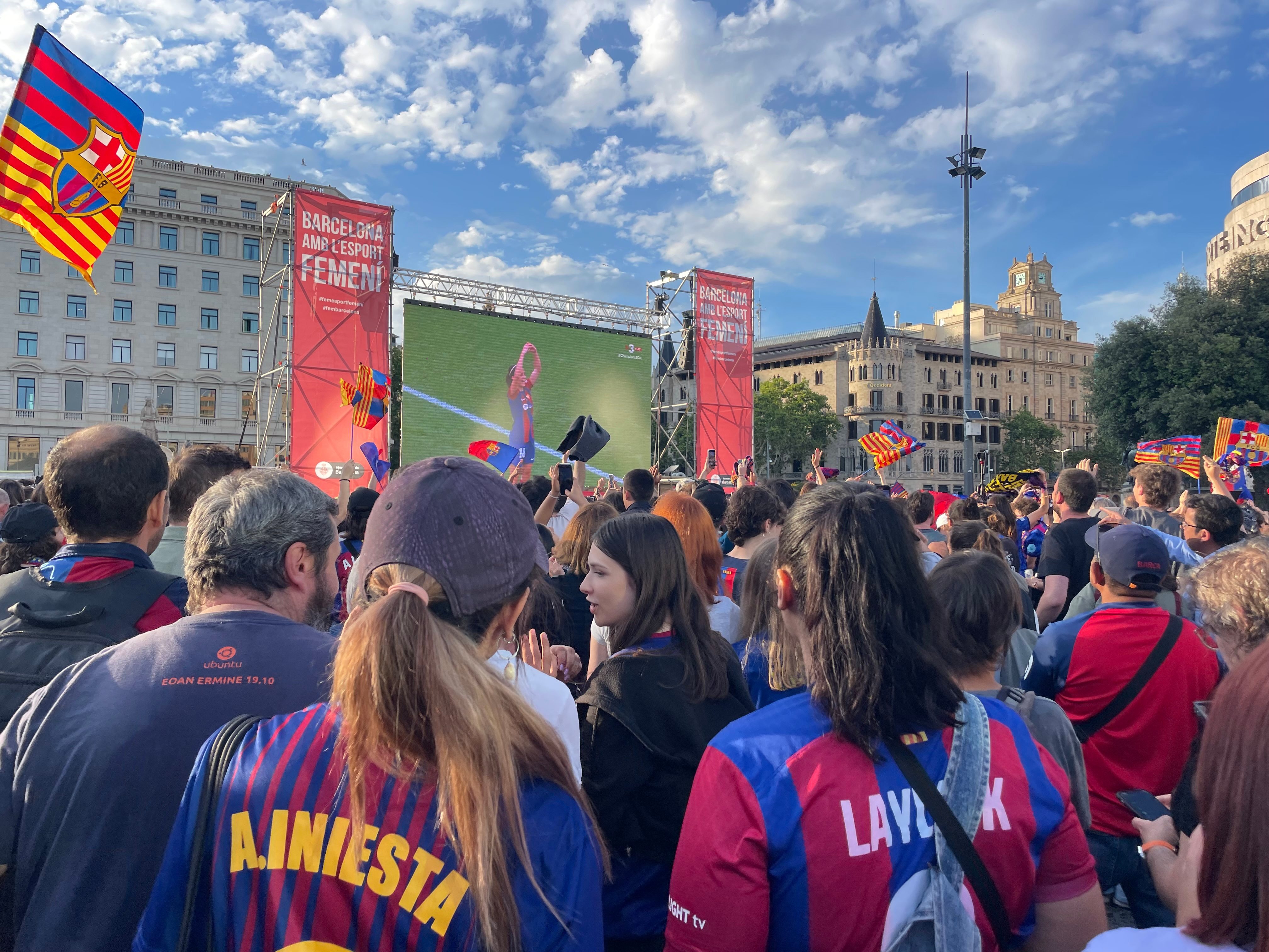 Barcelona fans gather to watch a match