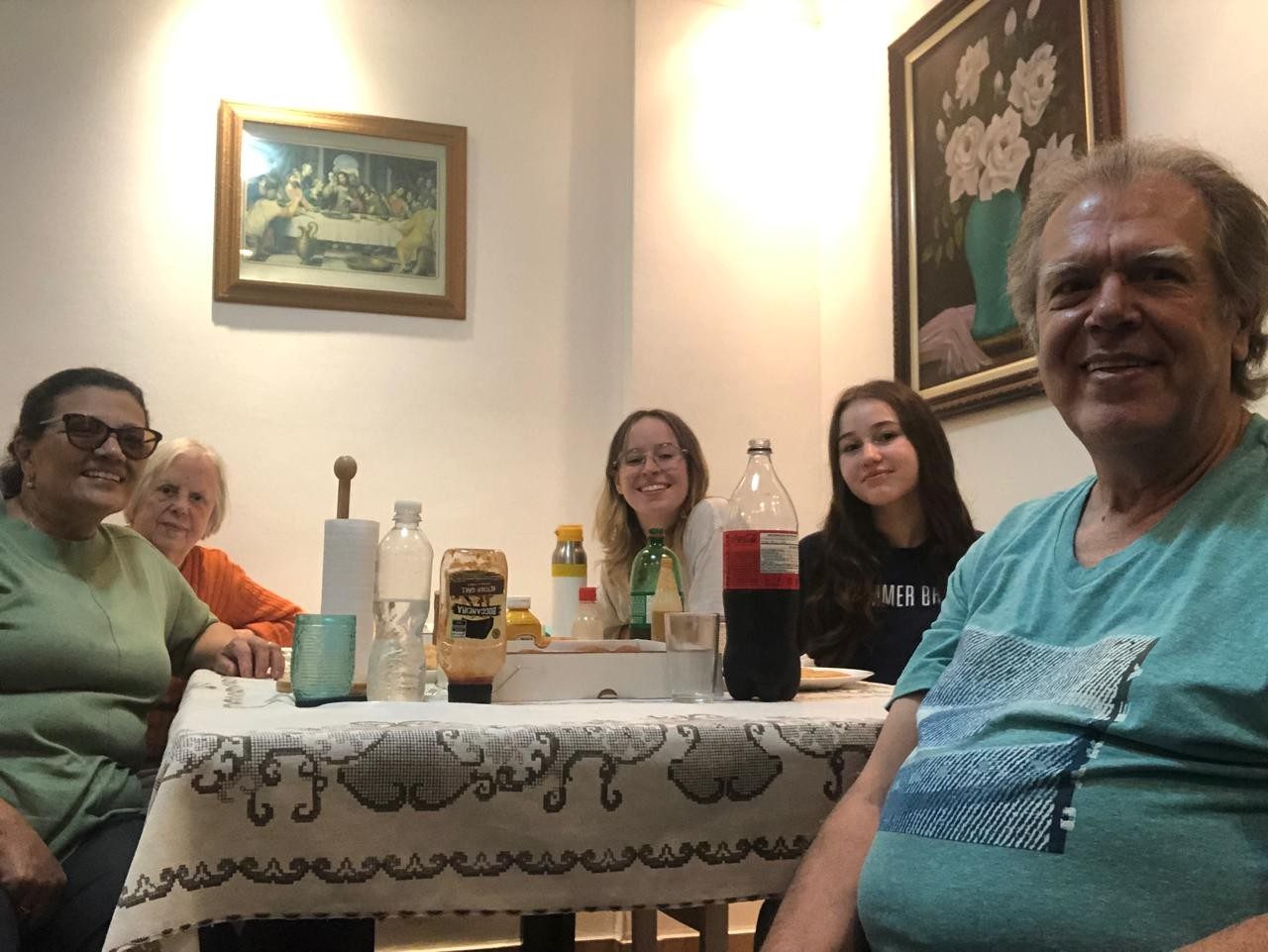 5 people having dinner