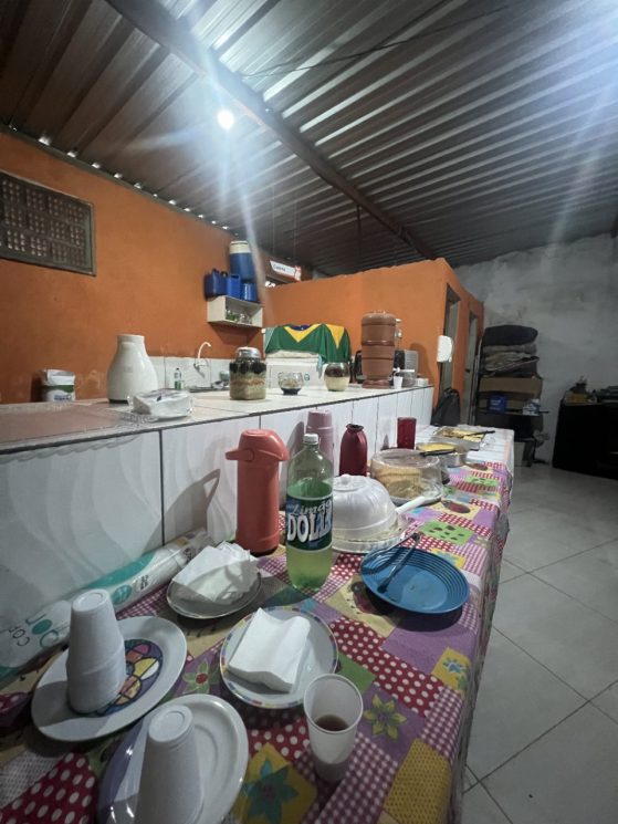 Table set up with drinks and sweet rice pudding