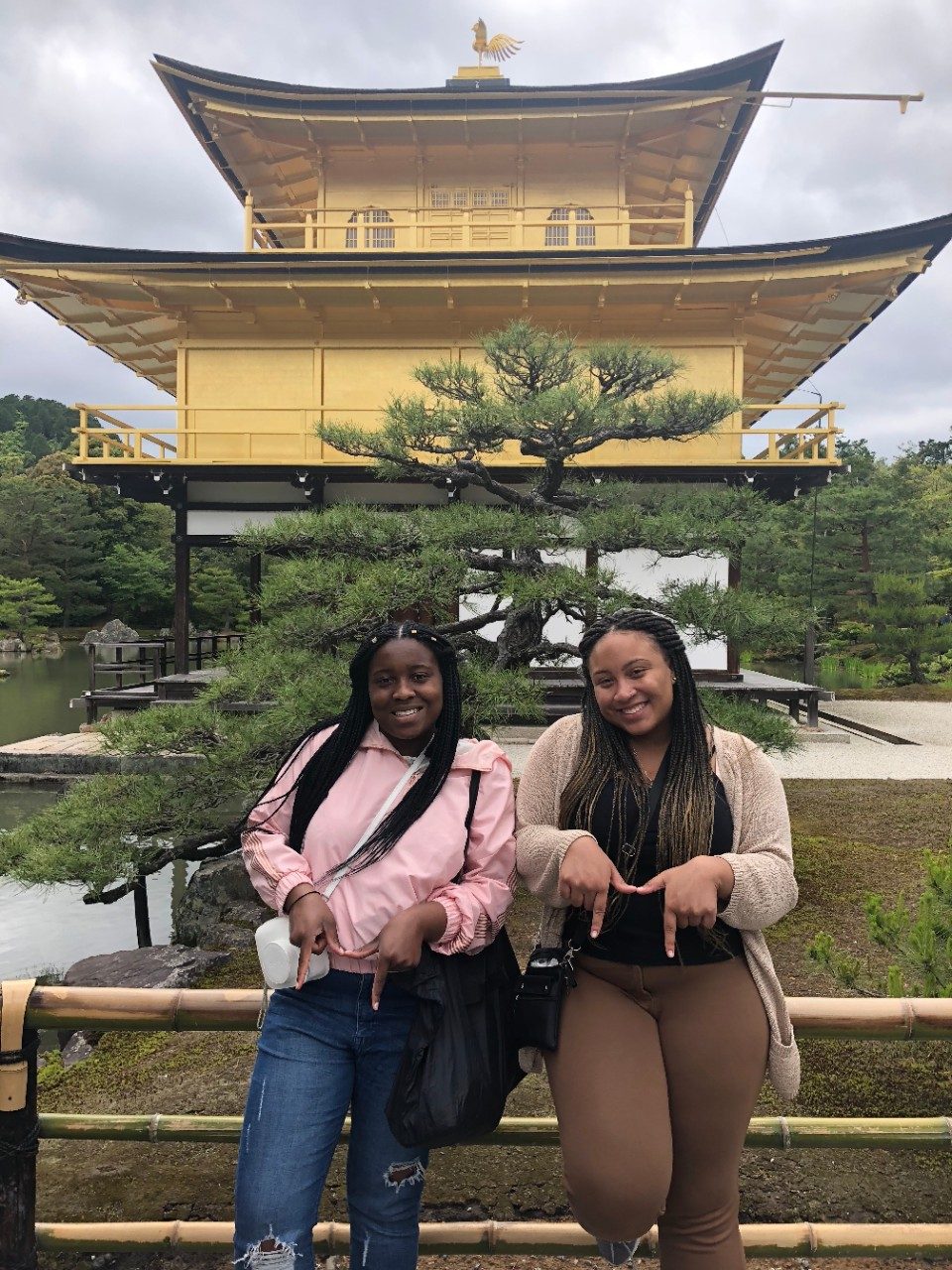 U-M students pose for a photo outside of Kinkakuji in Japan.
