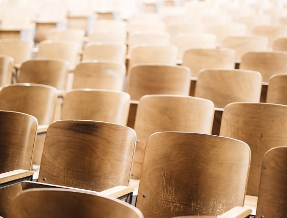 Rows of empty chairs in a lecture hall
