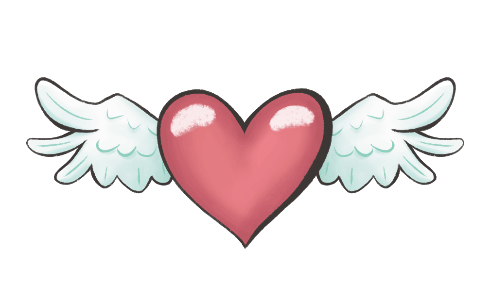 Animation of flying heart with wings.