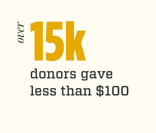 Over 15K donors gave less than $100