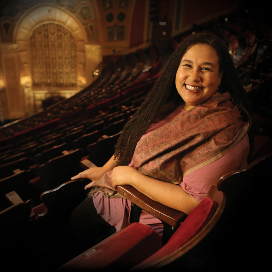 Naomi Andre in the balcony of the Detroit Opera House