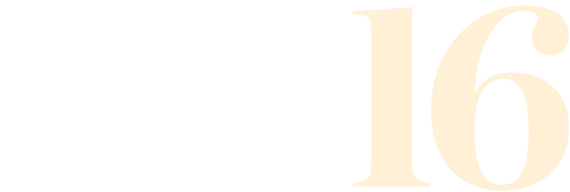A stylized numeral 16.