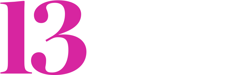 A stylized numeral 13.