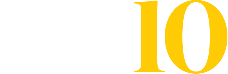 A stylized numeral 10.