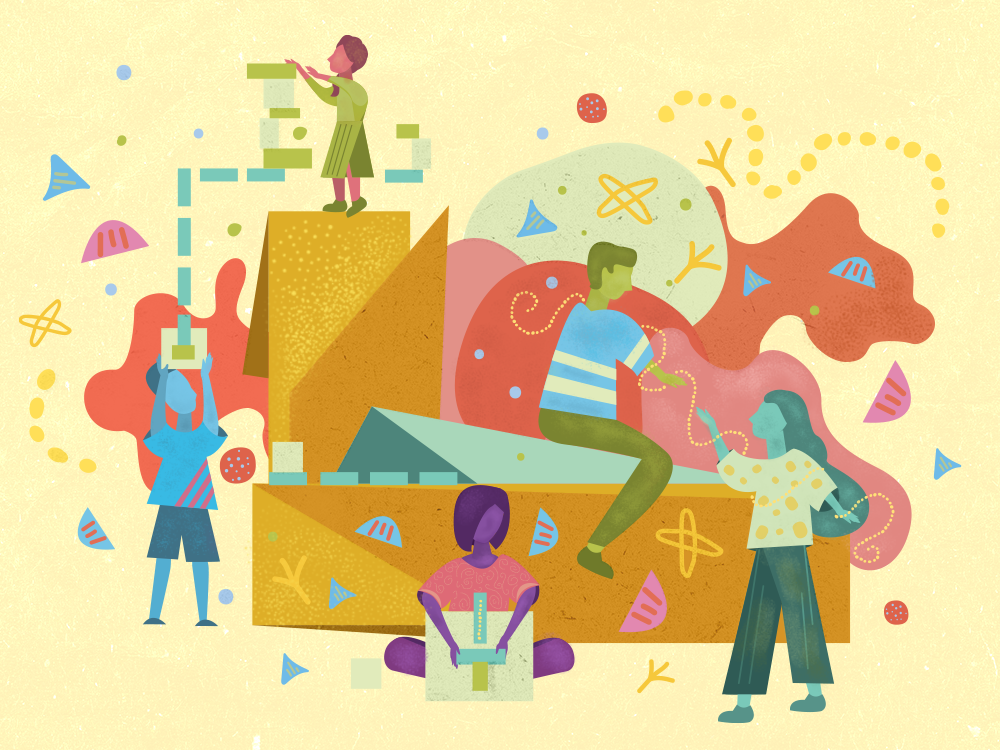 A decorative illustration showing people helping people.