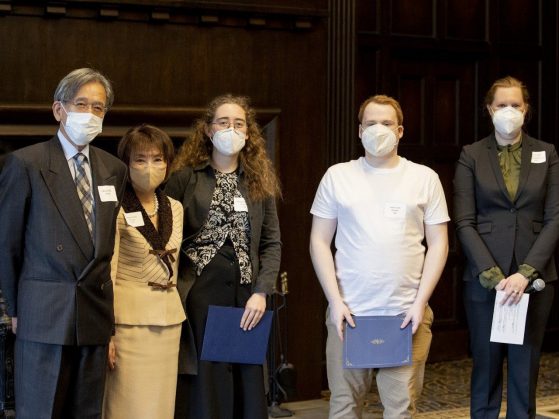  Masao and Mayumi Oka, Violet Needham, Justin Scott, and Allison Alexy at the CJS scholarship award ceremeony in 2022