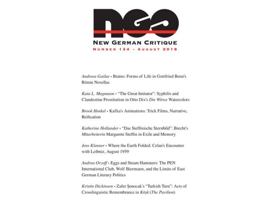 cover of New German Critique issue 134 August 2018
