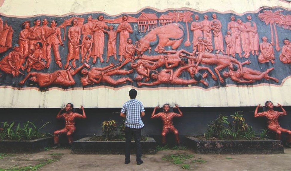 Indonesian independence war, relief sculpture photo  courtesy of AP Photo/Masyudi S. Firmansyah