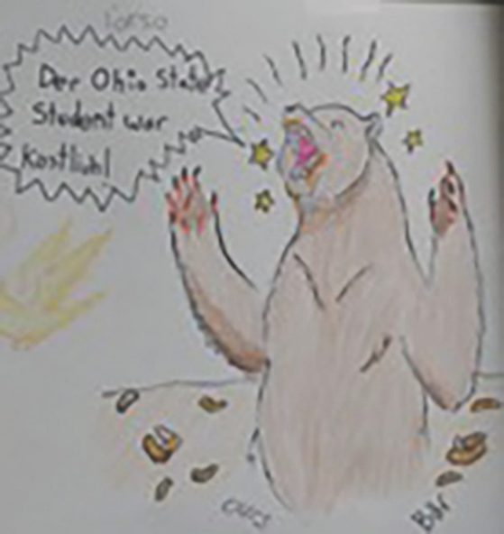 drawing by Jerzy Drzod, caption by students of German, French, and Italian