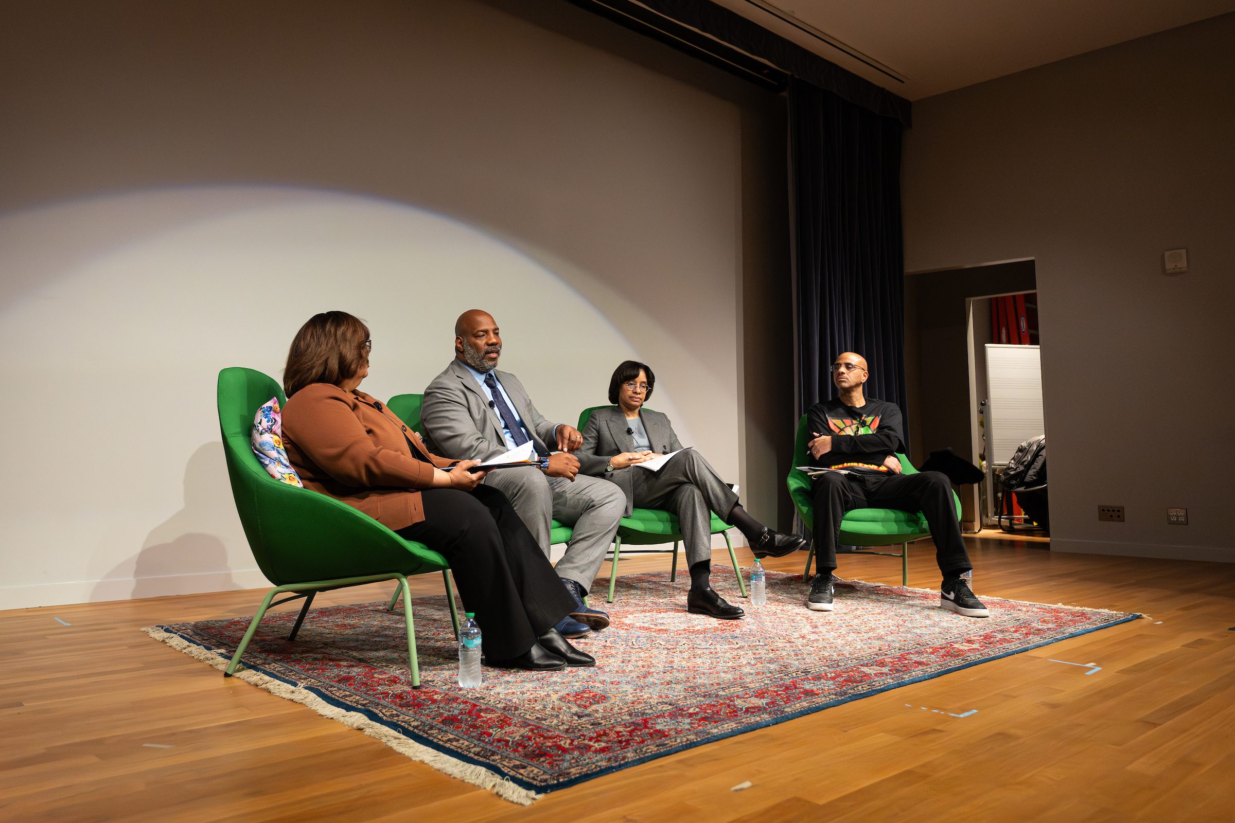 Lynette Clemetson, Jelani Cobb, Angela Dillard, and Stephen Ward seated on stage.