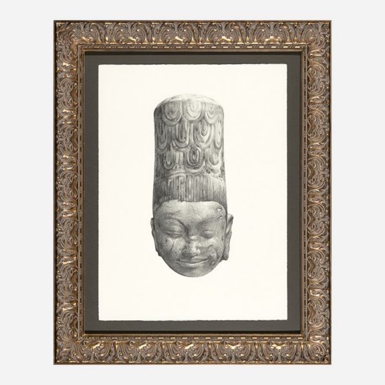 A screen print depicting a young woman's portrait overlaid on top of an old family photo.