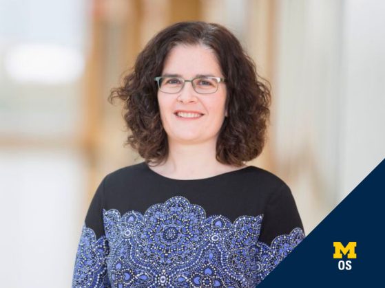 Headshot of Professor Sara Soderstrom with an OS logo in the corner