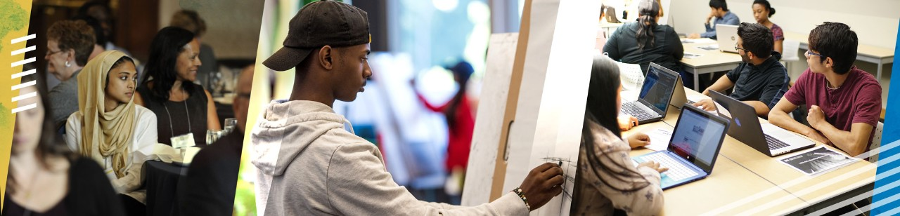 Three combined medium close-up images with students attending event/lecture 