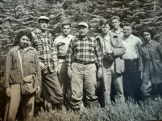 Black and white group photo outside