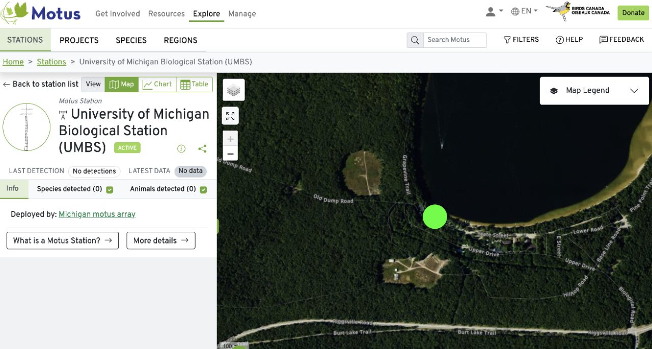 Screengrab of a website showing a location along a lake