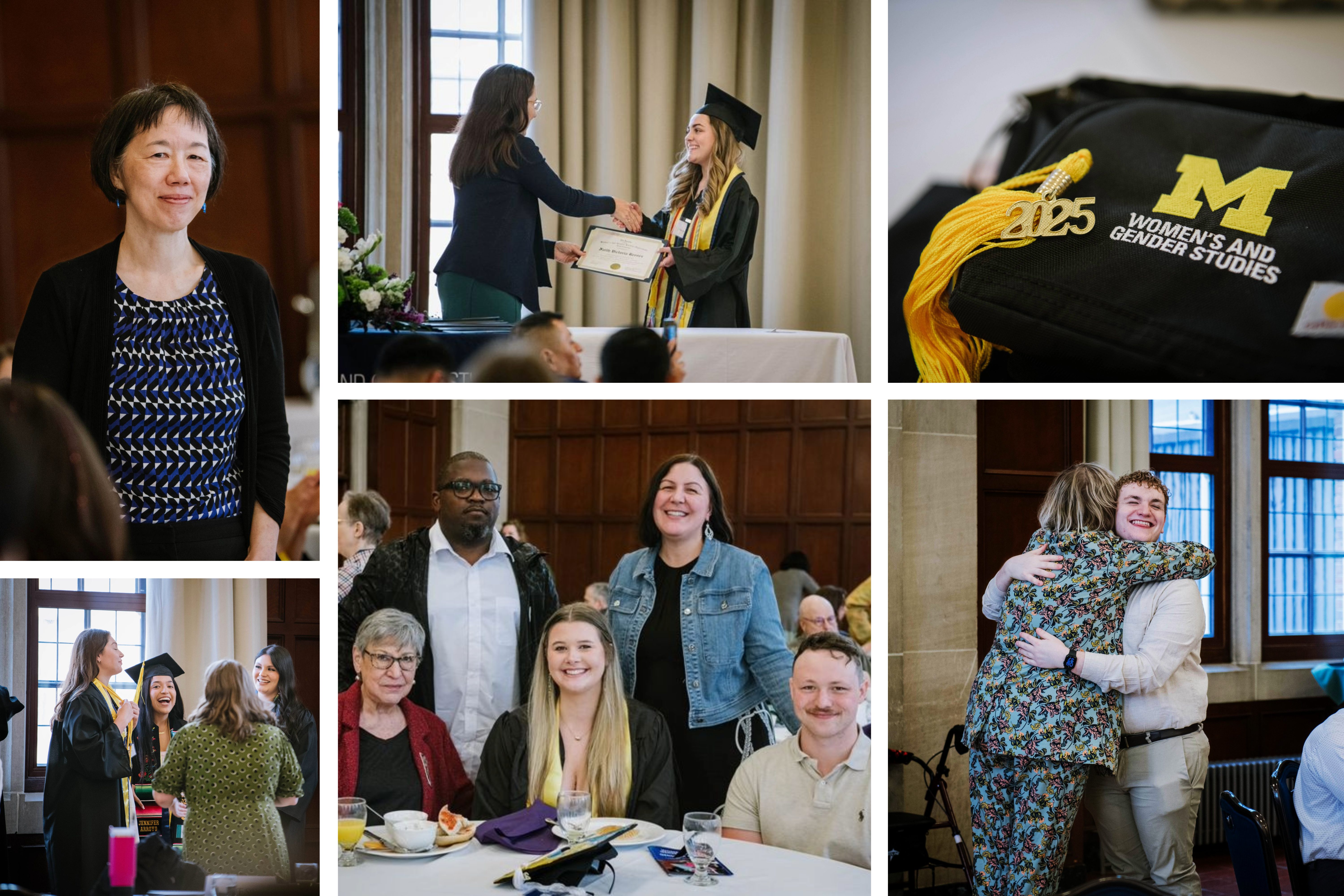 Collage featuring Professor Wu and Lecturer Ball; graduates and their families. graduation gift