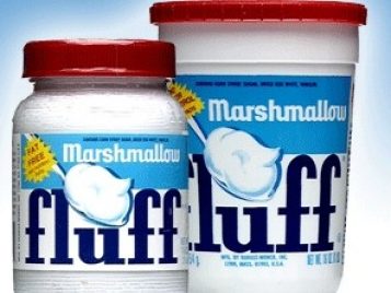 A jar and a bucket of Marshmallow Fluff