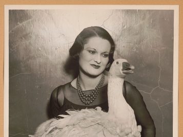 old photo of woman with goose