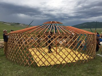 Constructing a yurt.
