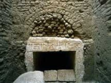 View of lintel and doorway at the bottom of a shaft.