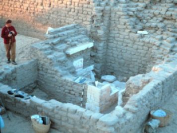 Overview image of excavations in progress at Weni's tomb chapel in Abydos.