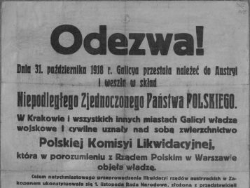 A photograph of the poster proclaiming Zakopane's independence in Polish.