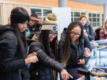 Students in the new LSA Building addition.