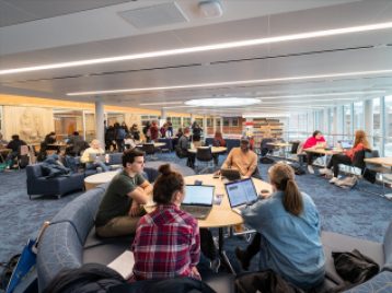 Students in new LSA Building addition.