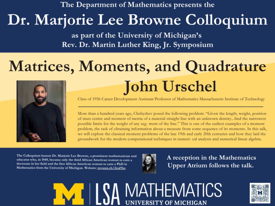 John Urschel, "Matrices, Moments, and Quadrature" 
