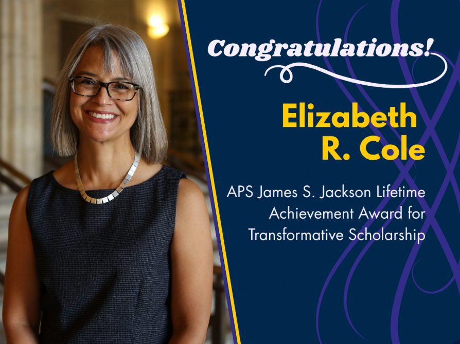Elizabeth R. Cole Wins APS James S. Jackson Lifetime Achievement Award for Transformative Scholarship 