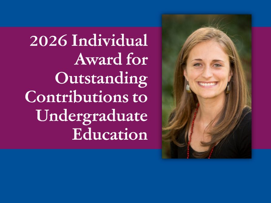 Professor Dumes' headshot next to her award title: 2026 Individual Award for Outstanding Contributions to Undergraduate Education.