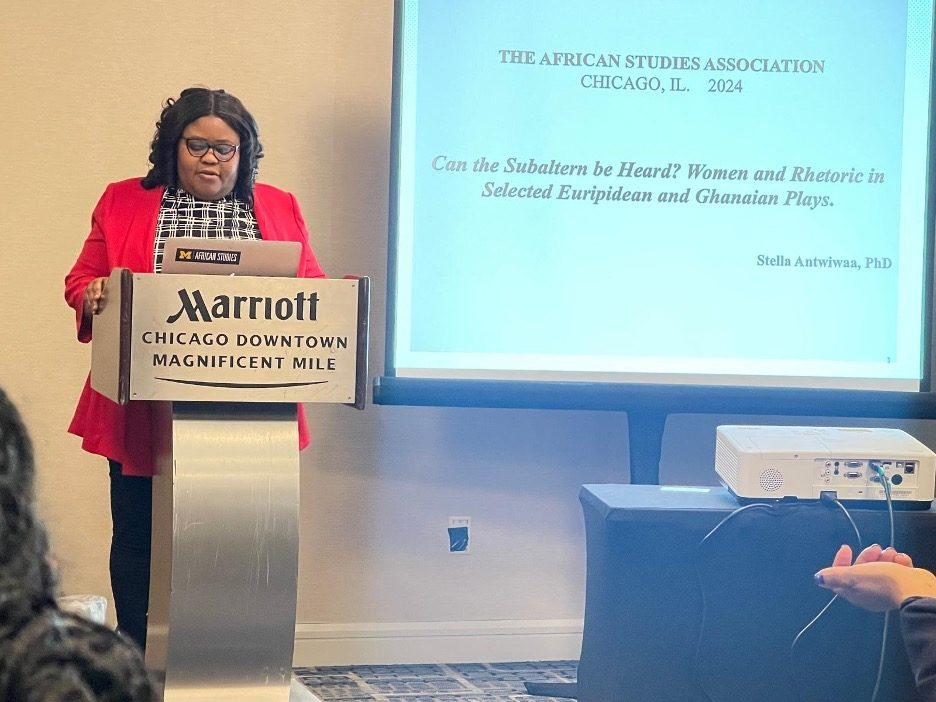 Stella Antwiwaa during presents her reseach on women, rhetoric, and African feminisms