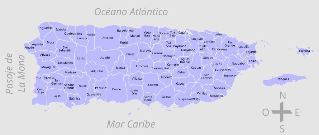 Purple colored map of Puerto Rico