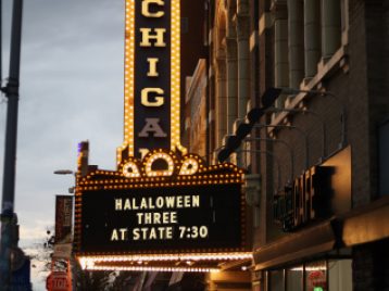 Image of the Michigan Theater with the marque: Halaloween Three at State 7:30 PM