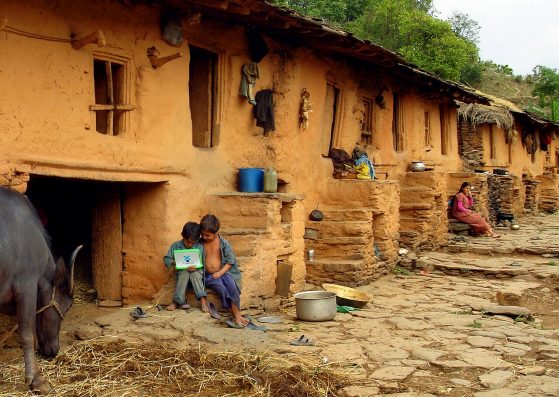 Children with their laptop in remote region of the world