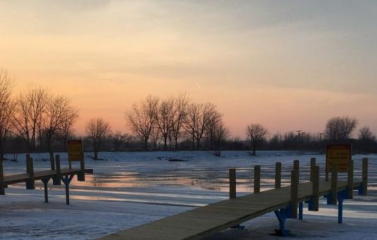 Dock and frozen lake