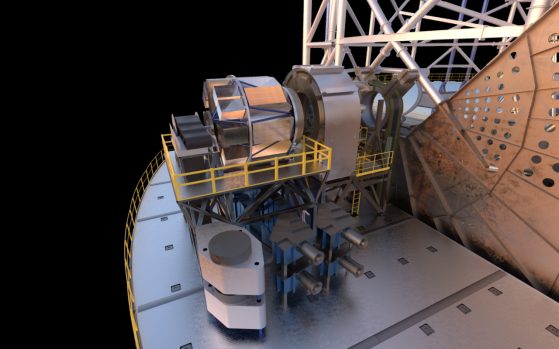 MOSAIC, shown in this artist’s depiction, is a versatile multi-object spectrograph that will use the widest possible field-of-view provided by the Extremely Large Telescope. Image credit: ESO